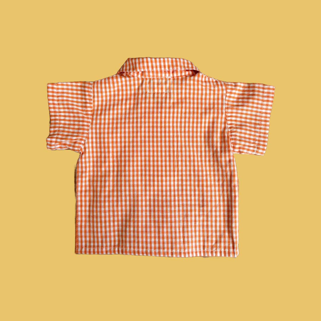 Short Sleeve Gingham Shirt - Orange