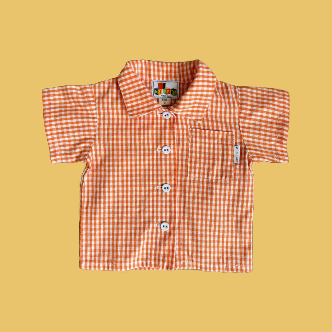 Short Sleeve Gingham Shirt - Orange